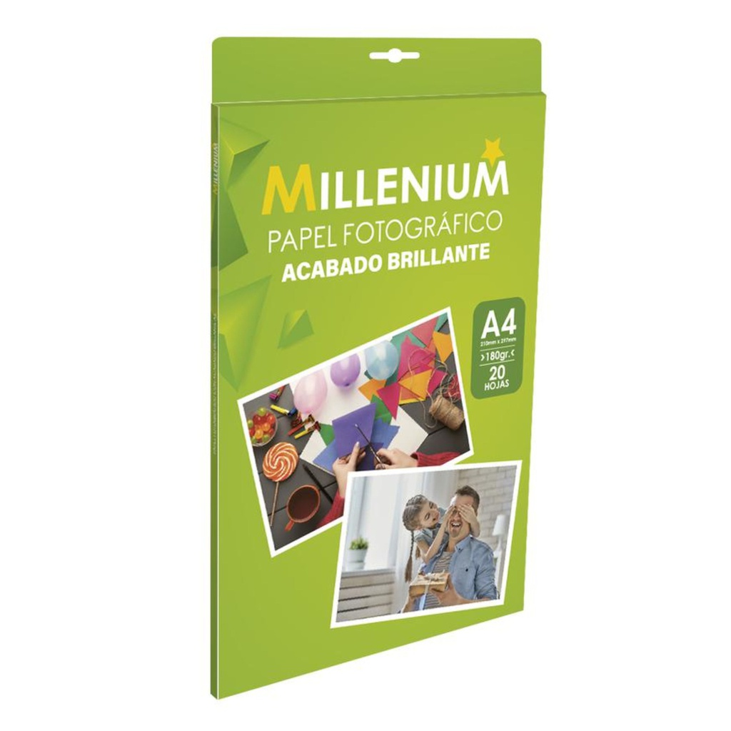 PAPEL FOTOGRÁFICO A4 180GR 20 HOJAS MILLENIUM