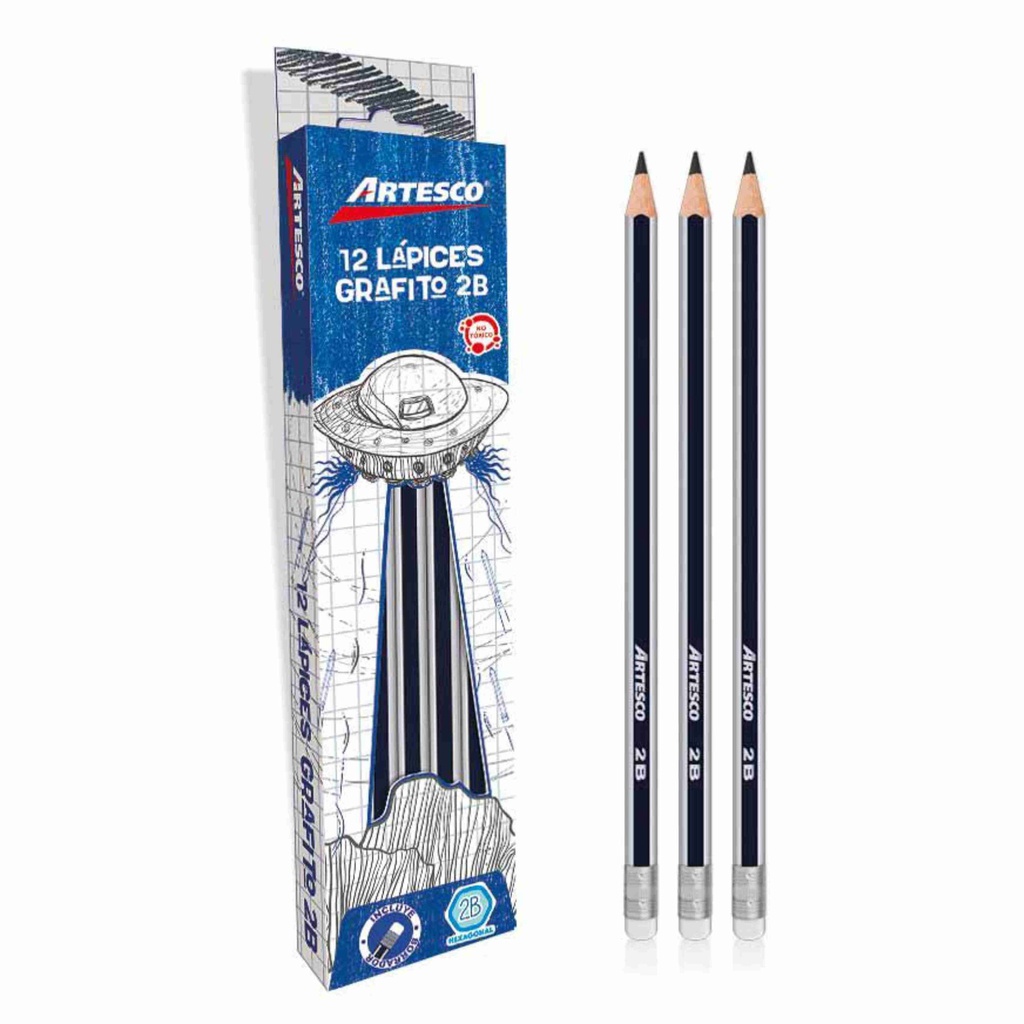 LAPIZ GRAFITO 2B X 12 CON BORRADOR UND ARTESCO